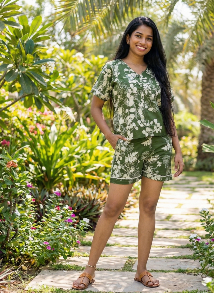 Chic Shortees for Casual Outing-Soft Cotton Shirt & Shorts Set