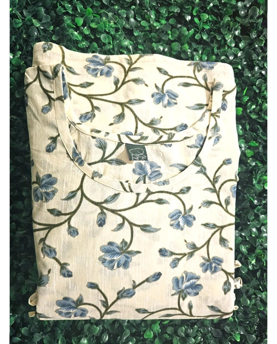 Miss Myrtle Cotton Floral Kurthi with 3 piece cut and Semi puff Sleeves