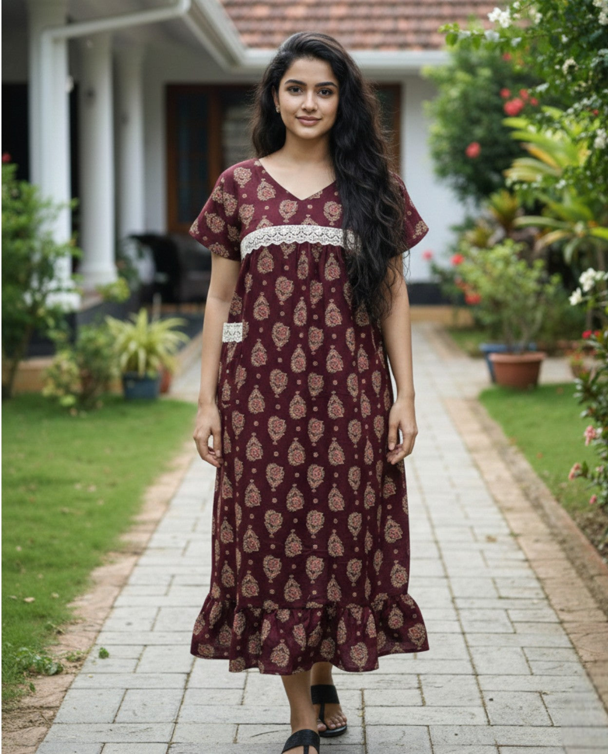 Stunning Cotton frock with lace on yoke