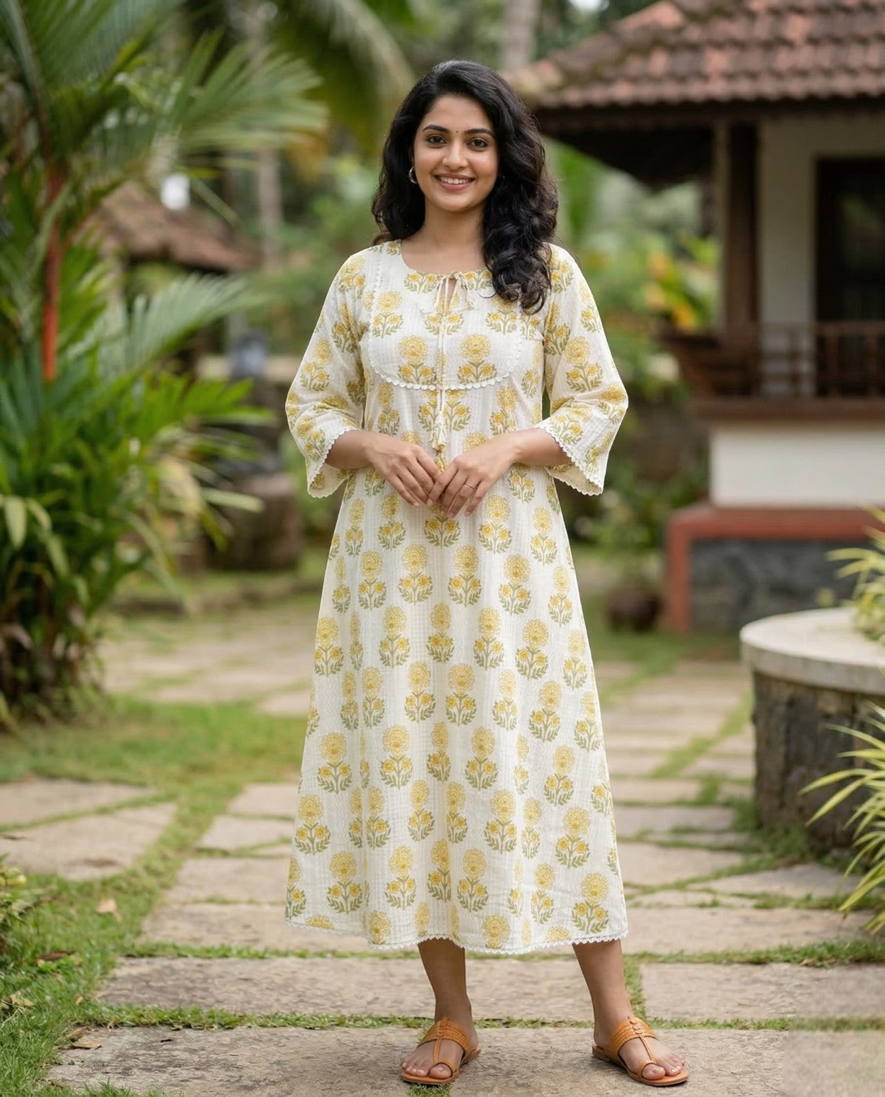 Miss Myrtle Outdoor Long Sleeve Casual Kurthi with Lace detailing