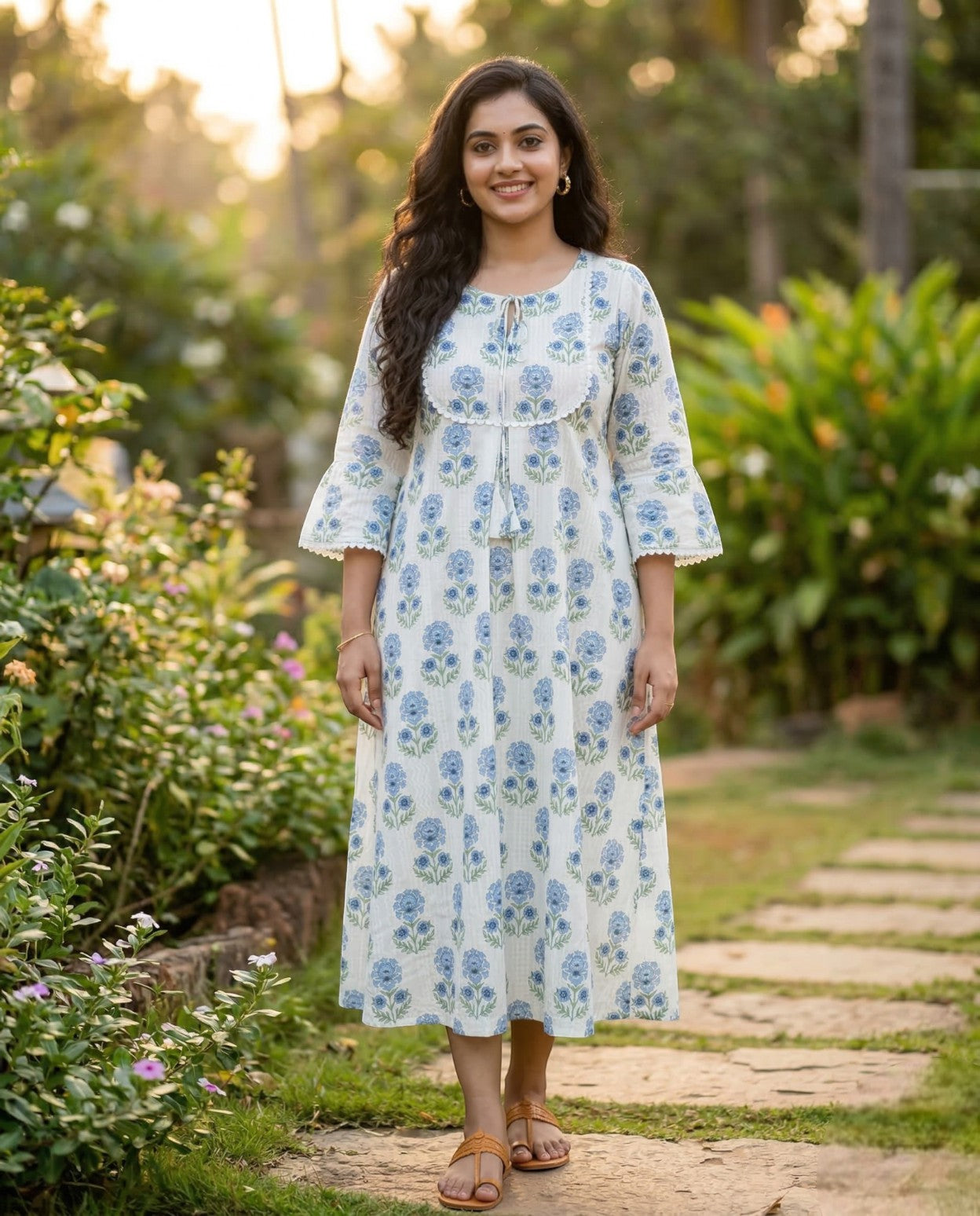 Miss Myrtle Outdoor Long Sleeve Casual Kurthi with Lace detailing