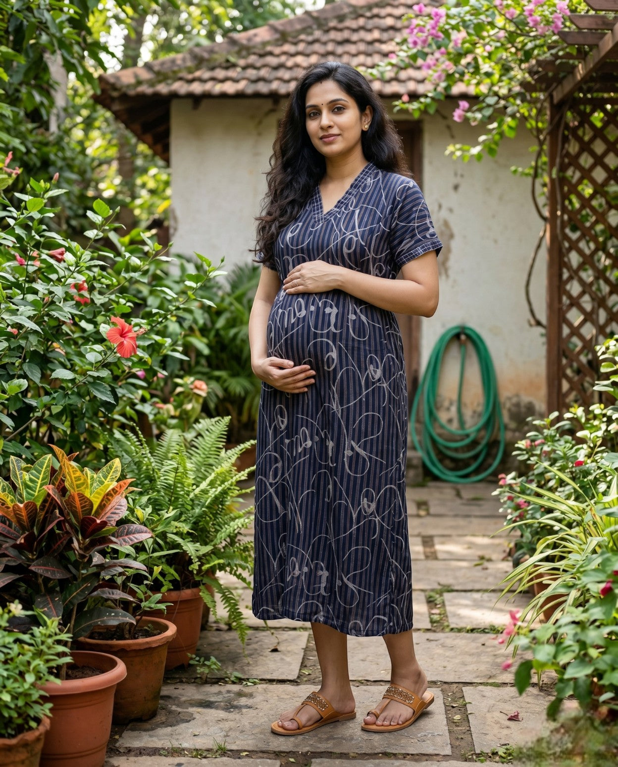 Retro V Collar Frock-Maternity Cum Feeding