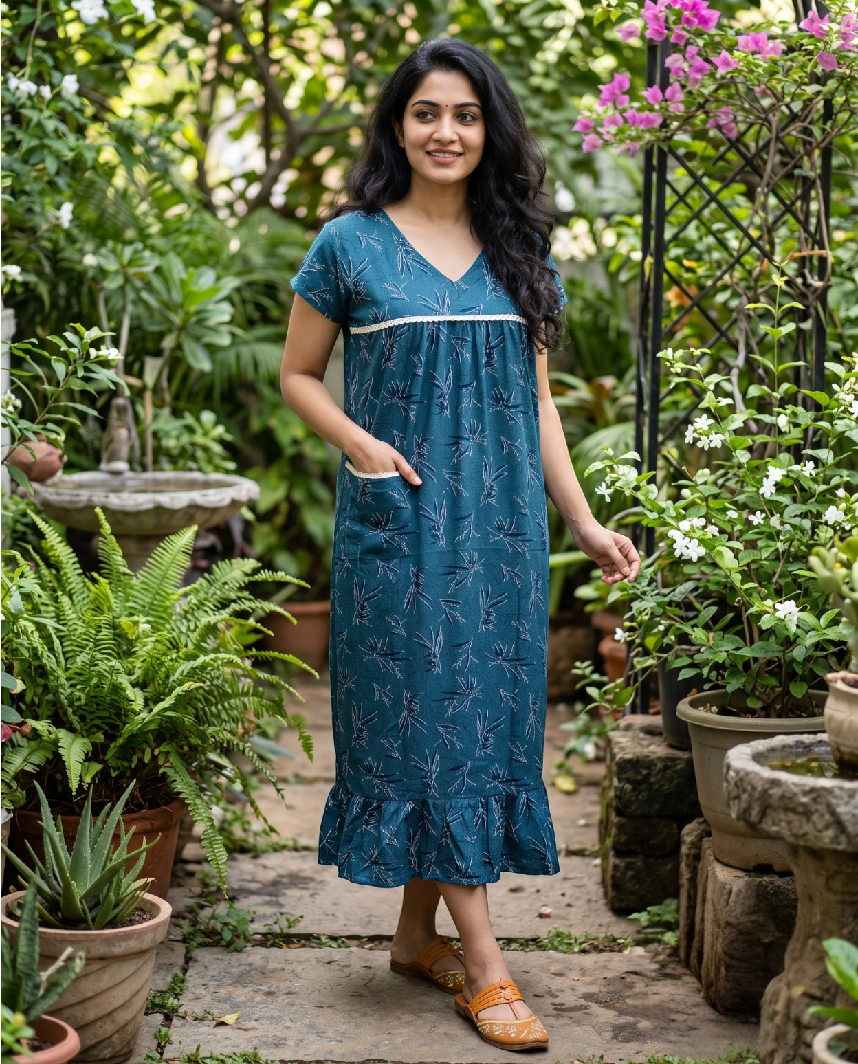 Homey frocks with lace on yoke