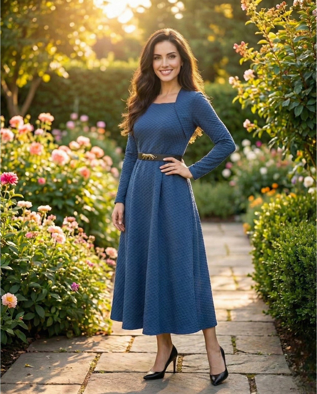 Stylish Square Neckline With Princess Panel Illusion Frock