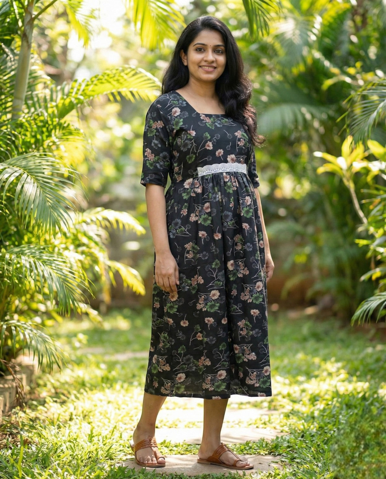 Retro Style Long sleeved flared frocks - Maternity Cum Feeding