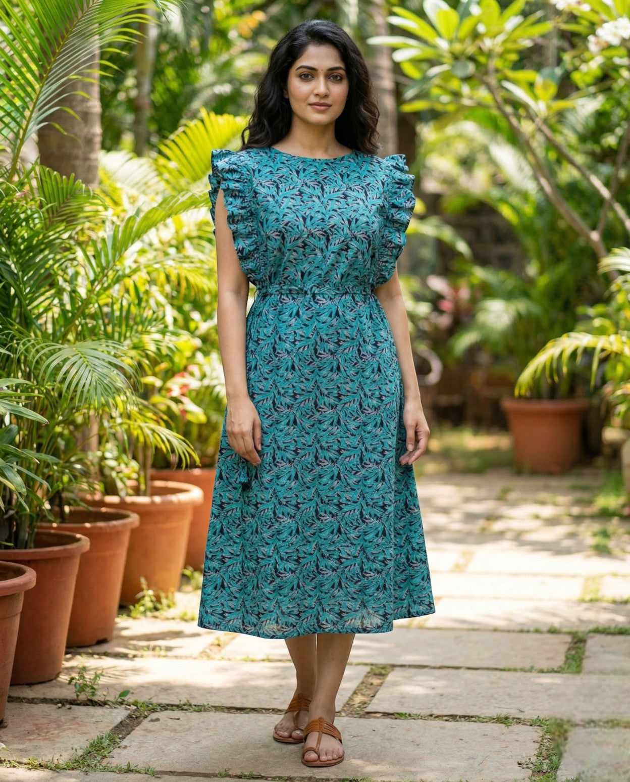 Wing Sleeved cotton Frocks with Tie