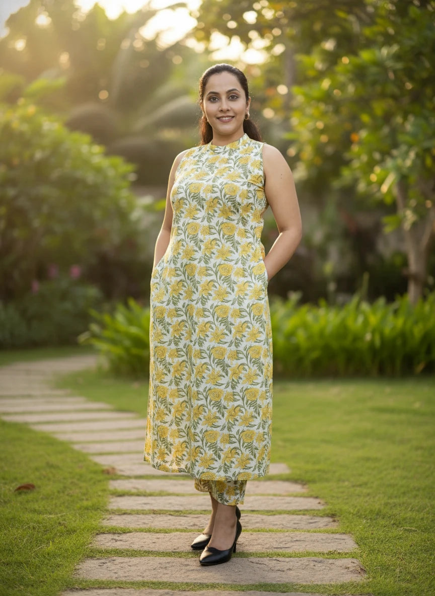 Stunning Slitted Top Straight Pant Cotton Co-ord sets