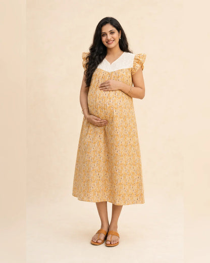 Butterfly Sleeved Frocks with Tie- Maternity cum Feeding