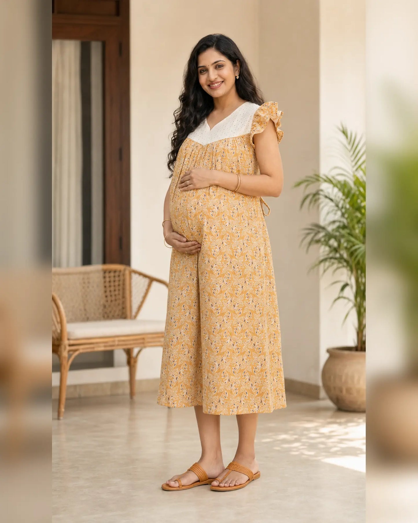Butterfly Sleeved Frocks with Tie- Maternity cum Feeding