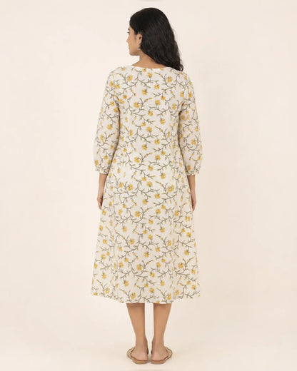 Miss Myrtle Cotton Floral Kurthi with 3 piece cut and Semi puff Sleeves