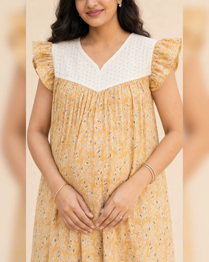 Butterfly Sleeved Frocks with Tie- Maternity cum Feeding