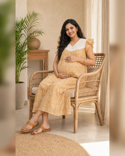 Butterfly Sleeved Frocks with Tie- Maternity cum Feeding