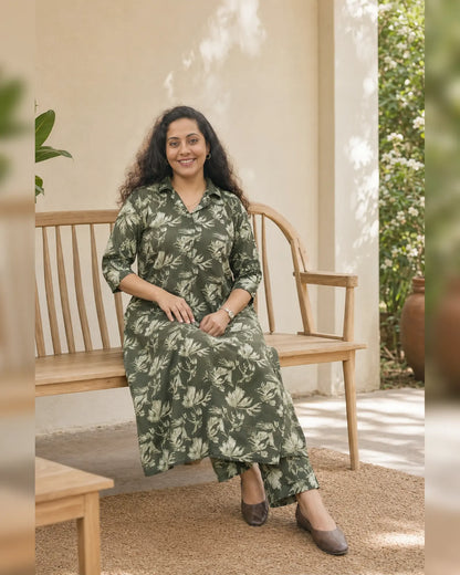 New Symmetric styled Cotton Co-ord sets with Collar Neck and Straight Pant