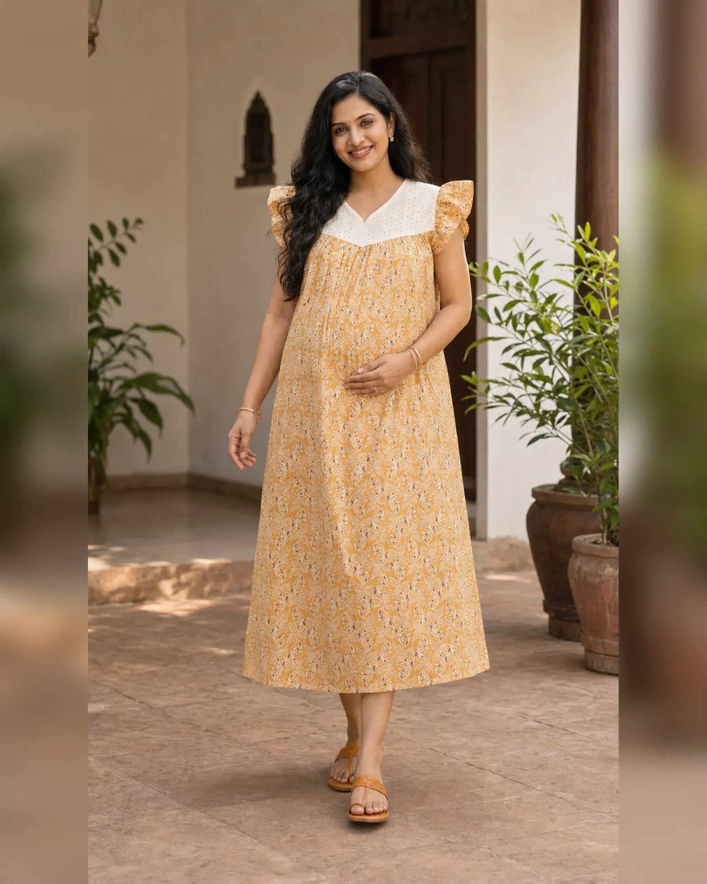 Butterfly Sleeved Frocks with Tie- Maternity cum Feeding