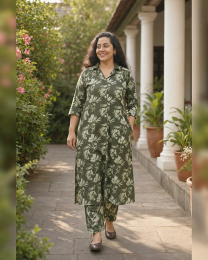 New Symmetric styled Cotton Co-ord sets with Collar Neck and Straight Pant