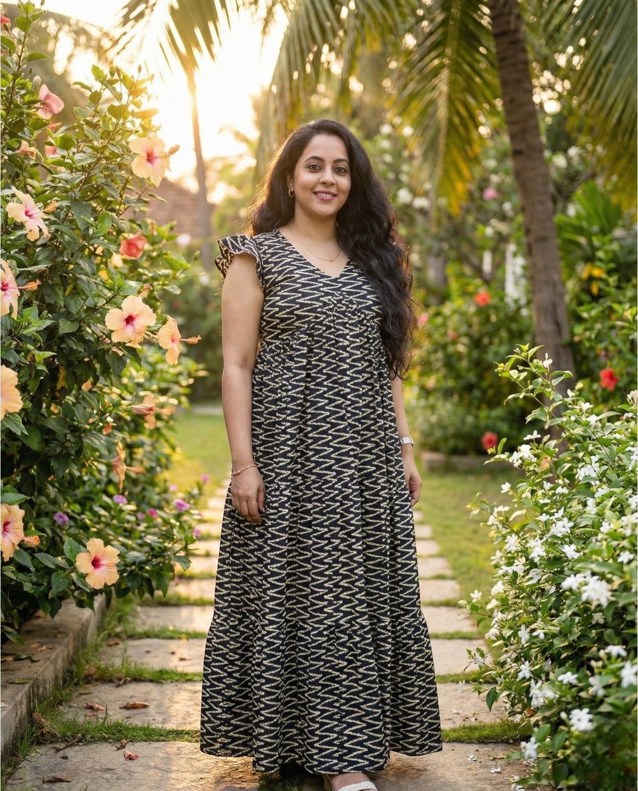 Butterfly Sleeved Full Length Flared Cotton frock