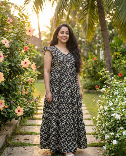 Butterfly Sleeved Full Length Flared Cotton frock