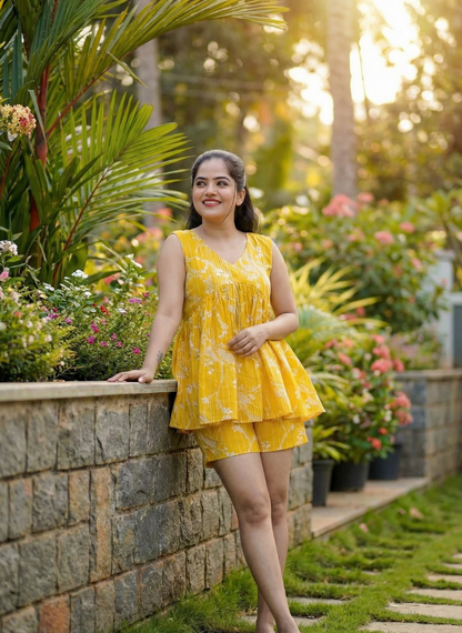 Chic Shortees for Casual Outing-Soft Cotton Top & Shorts Set