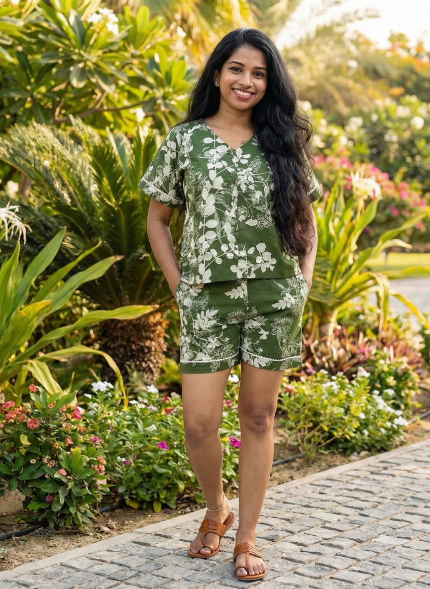 Chic Shortees for Casual Outing-Soft Cotton Shirt & Shorts Set