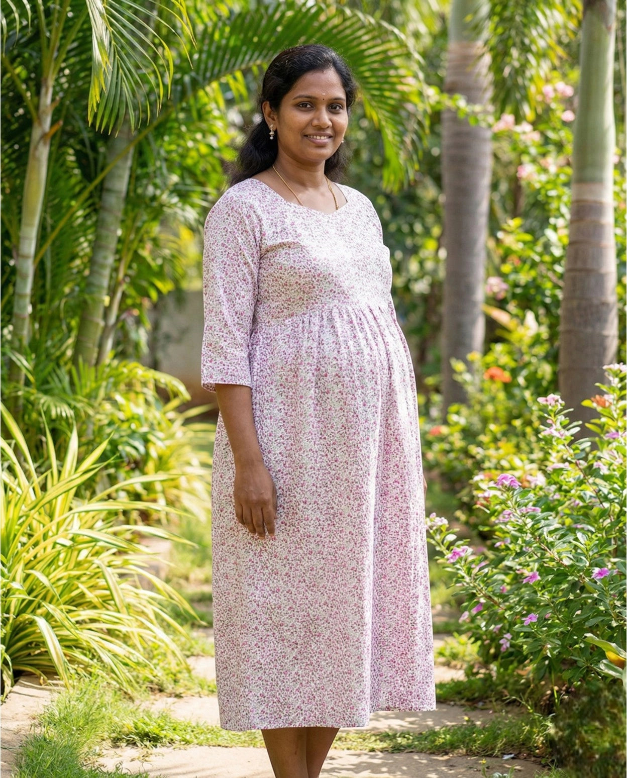 Long sleeved Flared Maternity cum Feeding Frock
