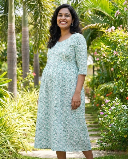 Long sleeved Flared Maternity cum Feeding Frock