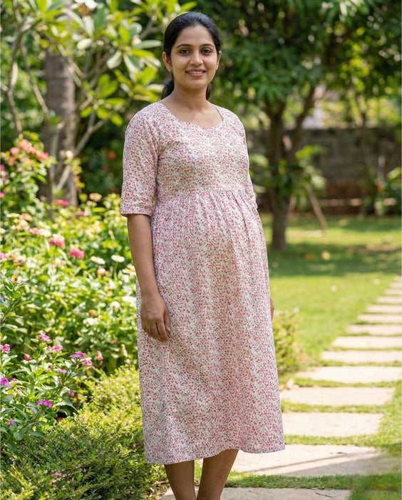 Long sleeved Flared Maternity cum Feeding Frock