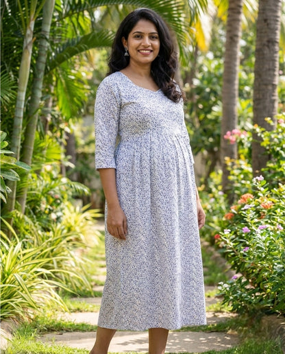 Long sleeved Flared Maternity cum Feeding Frock