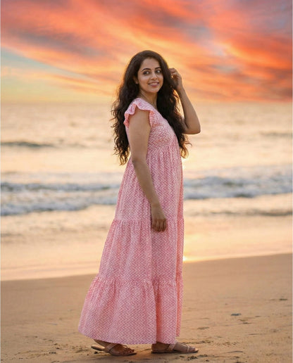 Butterfly Sleeved Full Length Flared Cotton frock