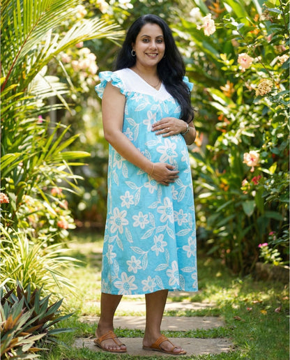 Butterfly Sleeved Floral Maternity Cum Feeding Frock