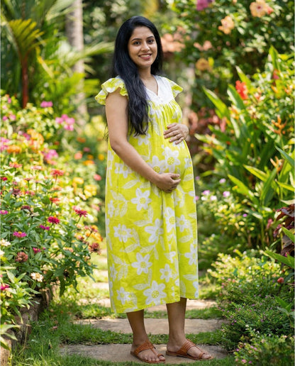 Butterfly Sleeved Floral Maternity Cum Feeding Frock