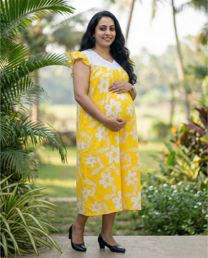 Butterfly Sleeved Floral Maternity Cum Feeding Frock