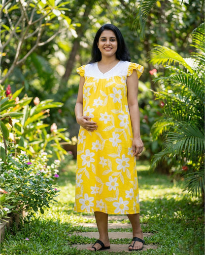 Butterfly Sleeved Floral Maternity Cum Feeding Frock
