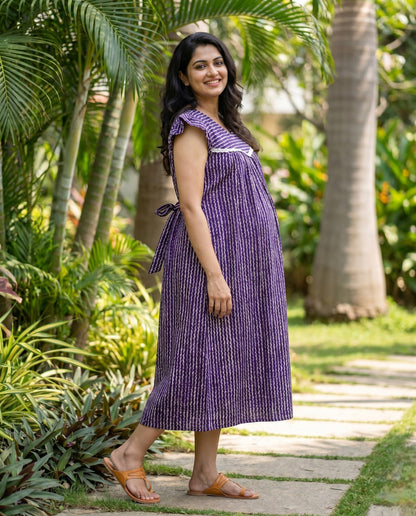 Butterfly Sleeved Frocks with Tie- Maternity cum Feeding