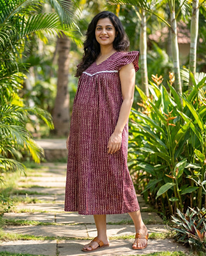 Butterfly Sleeved Frocks with Tie- Maternity cum Feeding