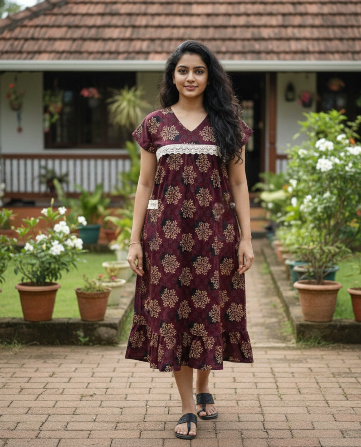 Stunning Cotton frock with lace on yoke