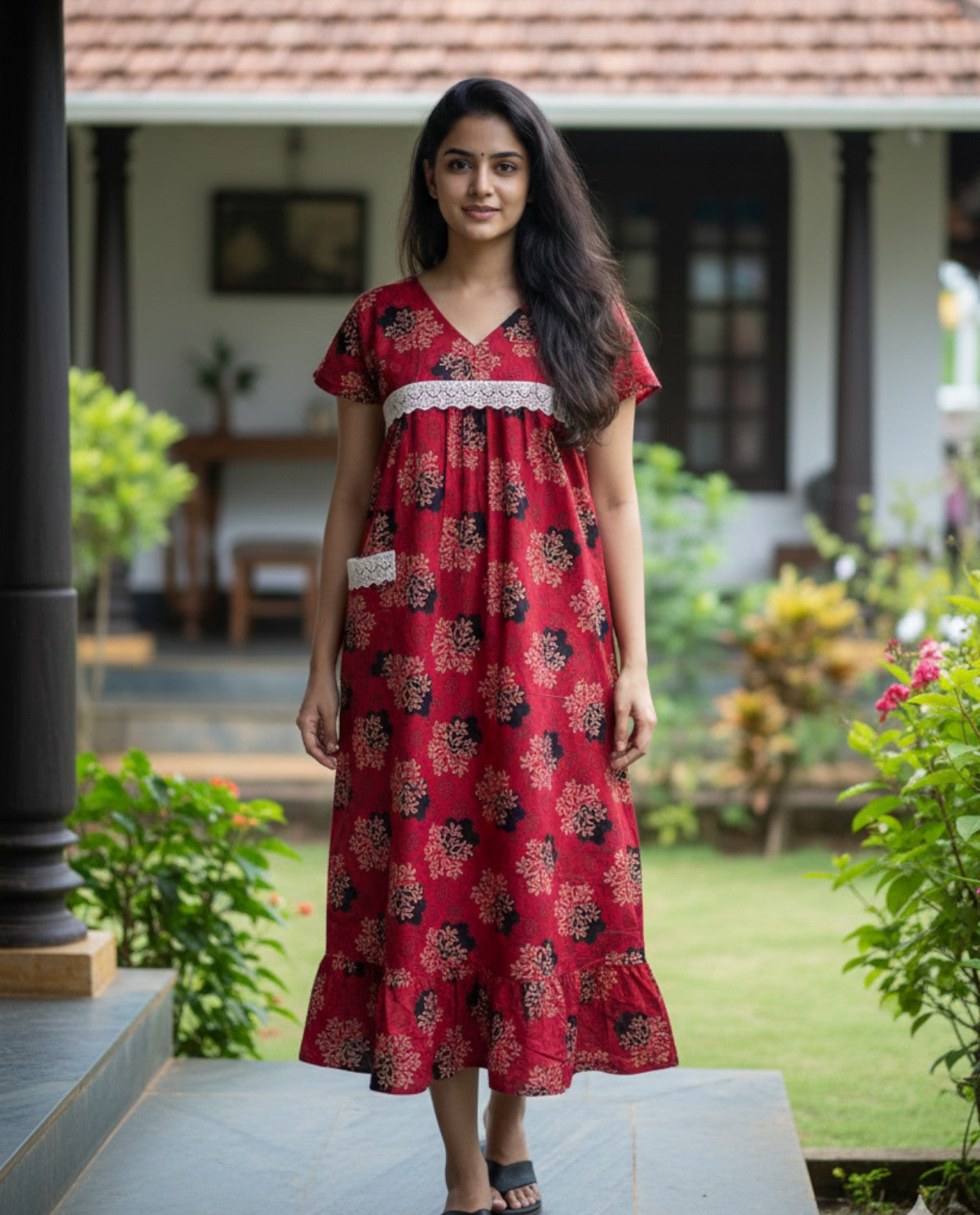 Stunning Cotton frock with lace on yoke