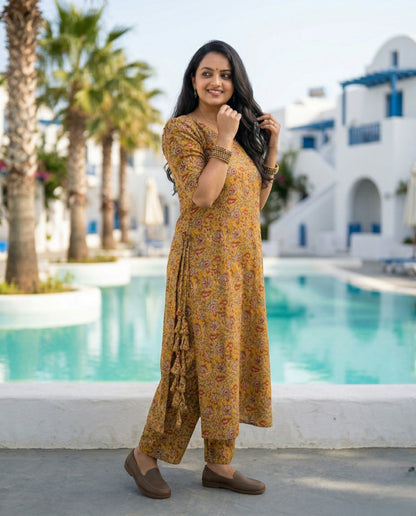 Ethnic Symmetric  Cotton Co-ord sets With Tussles-Pre Book