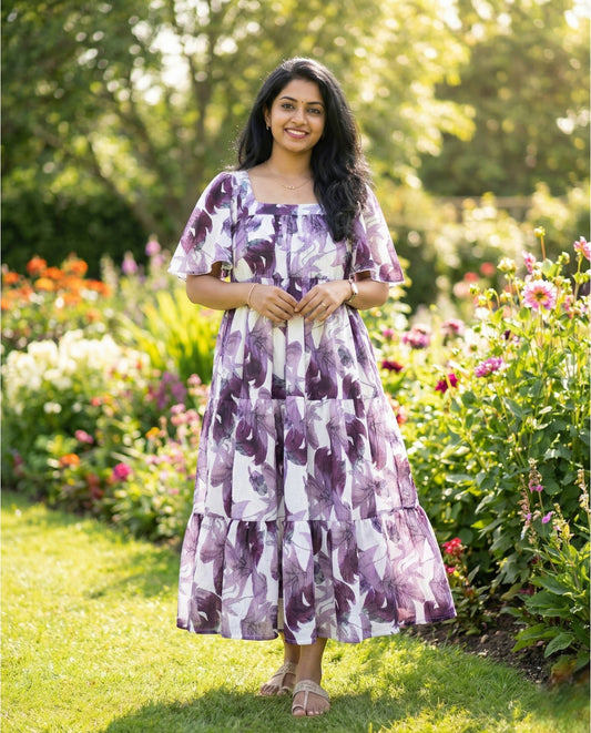 Breezy Poly Crimp Floral Bell Dress