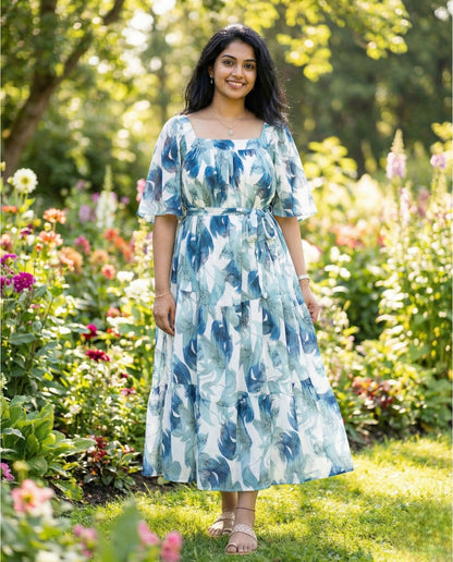 Breezy Poly Crimp Floral Bell Dress