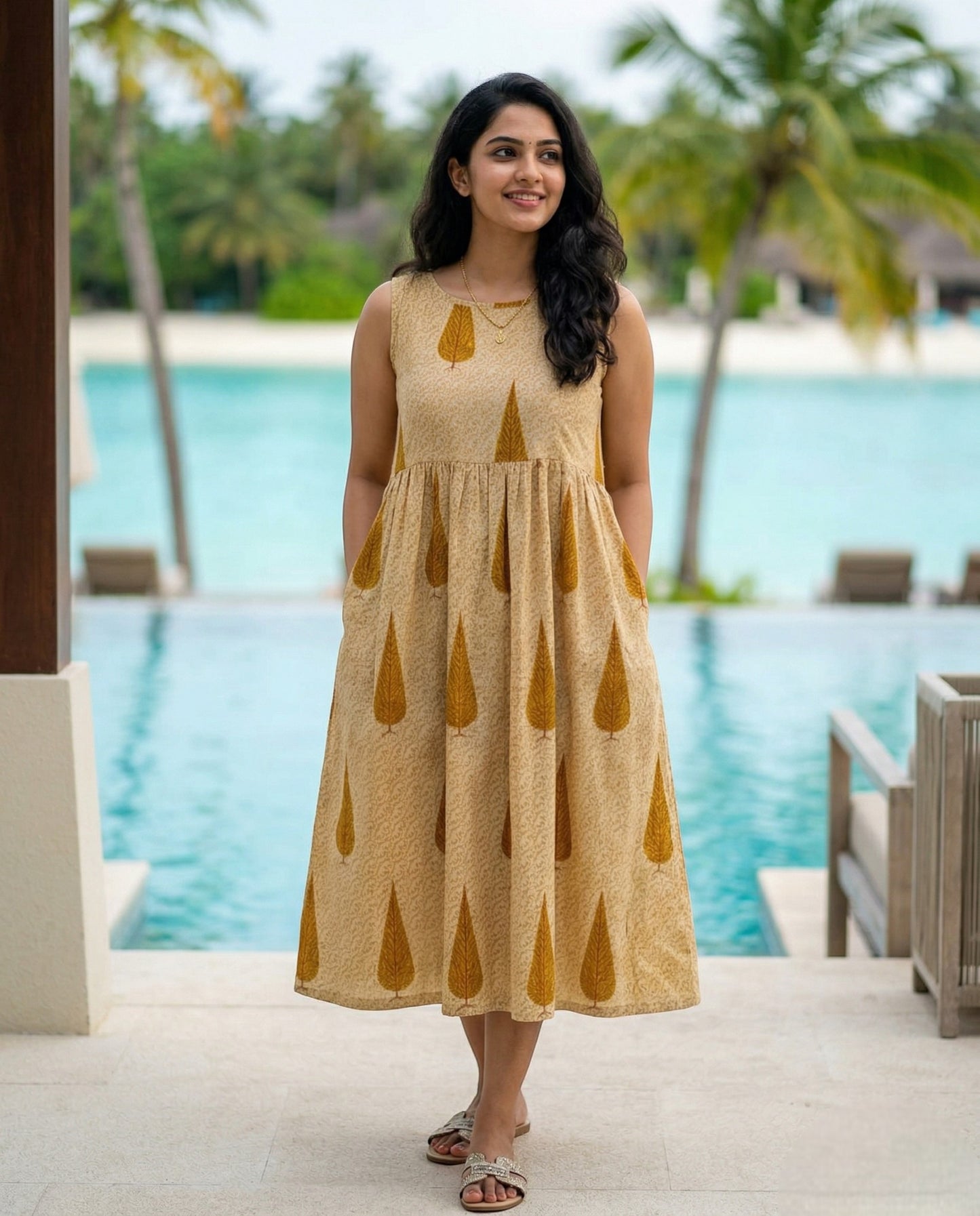 Printed Sleeveless Flared Frock