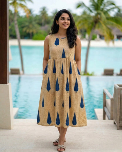 Printed Sleeveless Flared Frock