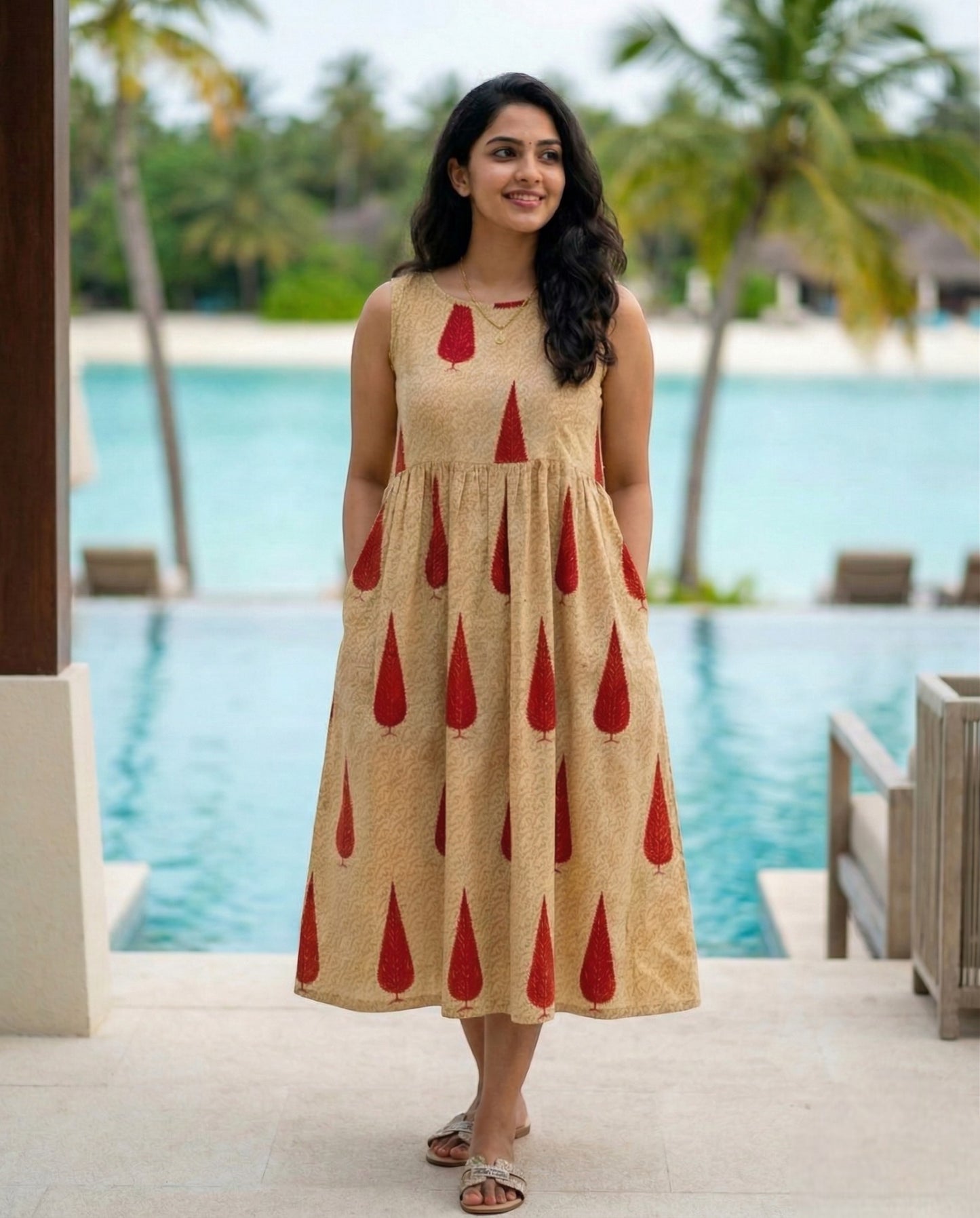 Printed Sleeveless Flared Frock