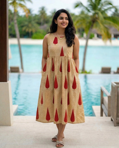 Printed Sleeveless Flared Frock