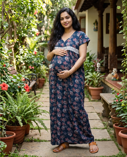 Paraiso Premium V-Neck Full length Maxi Wear-Maternity cum Feeding