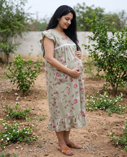 Butterfly Sleeved Frocks with Tie- Maternity cum Feeding