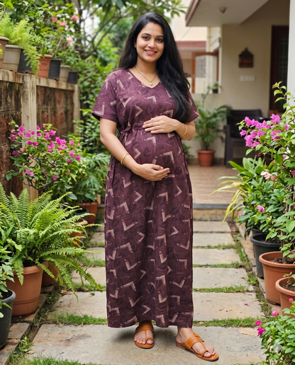 Paraiso Comfortwears premium cotton Maxi dress-Maternity Cum Feeding
