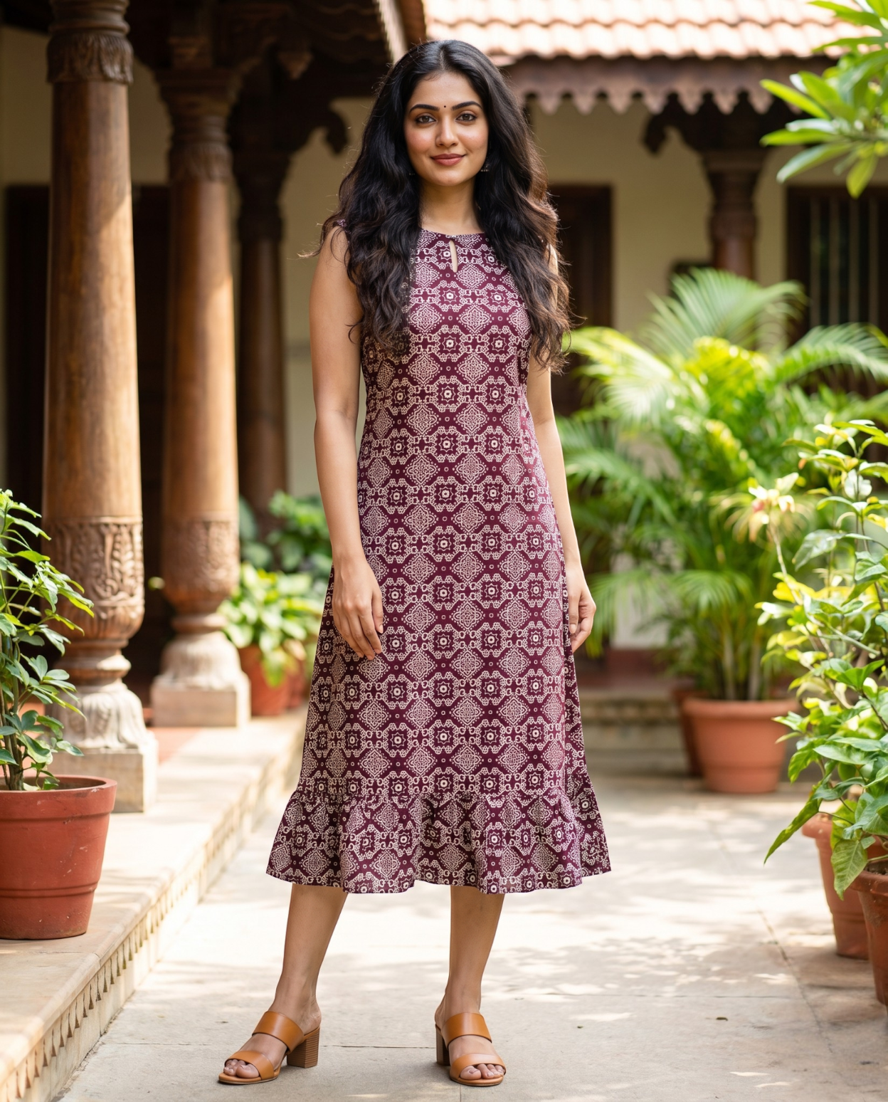 Printed Sleeveless A-Line Frocks with Tie