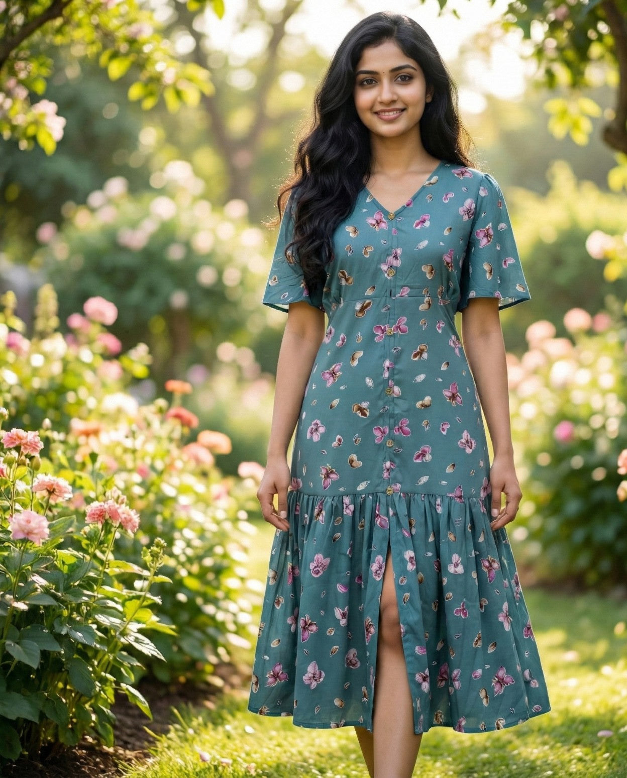 Bell sleeved A-Line Cotton frock