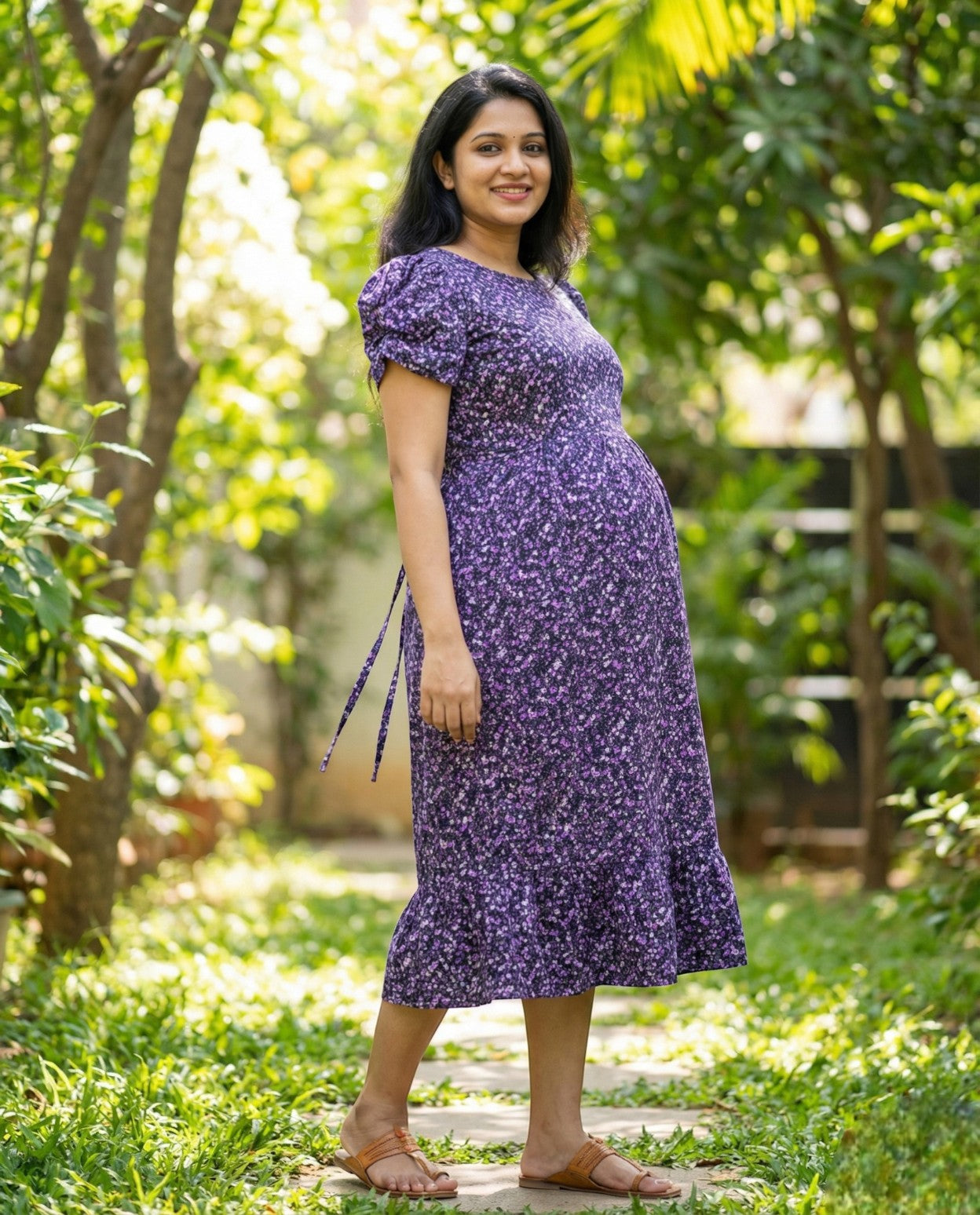 Puff Sleeved Flared Frocks-Maternity Cum Feeding