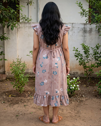 Butterfly Sleeved Frocks with Tie- Maternity cum Feeding